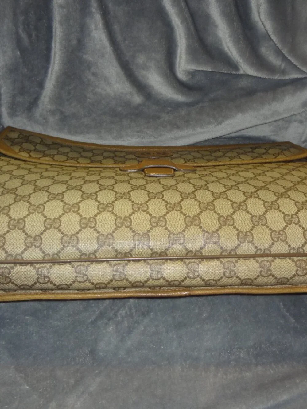 Vintage Brown Gucci Monogram w Leather Trim Laptop Bag Portfolio Documents